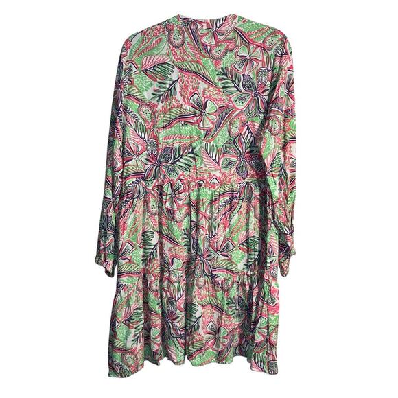 Stella Parker Collection Floral Tiered Tassel Dress Pink Green Navy Rayon Size L - Picture 3 of 6